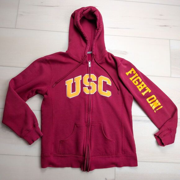 USC Trojans Hoodie Womens Large Russell Embroidered Applique Full Zip Fight On! - Picture 1 of 9